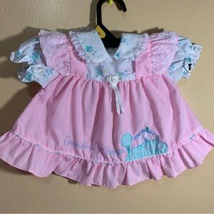 Vtg 90s Mayfair “Grandmas House” Pink Dress / Shirt Sz 12 Months Lace Trim